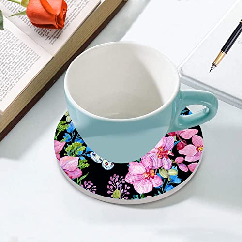 Beautiful Butterfly Steering Wheel Cover for Women Men with 2 Pcs Car Coasters, Universal 14.5-15 Inch Flowers Steering Wheel Covers Non-Slip Car Accessories for Girls - color: flower