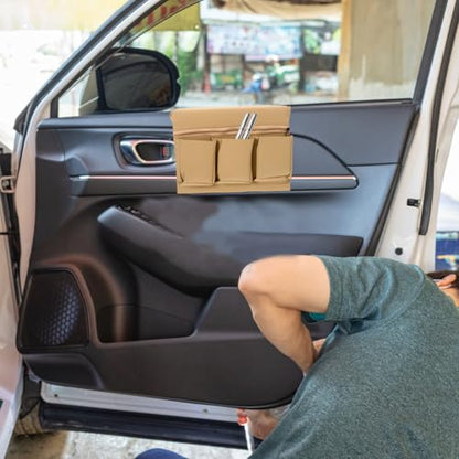 Healifty Car Window Armrest Storage Box, Leather Door Side Arm Rest Organizer Pad with Storage Pockets for Truck Vehicle Automotive Elbow Support, Universal Fit Interior Accessories, Beige