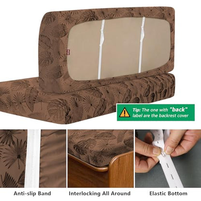molasofa RV Dinette Cushion Covers, RV Booth Seat Cover Stretchable Camper Cushion Couch Covers Washable Slipcovers for Camper Car Bench (1 Backrest Cover & 1 Bench Cover, Brown Leaves) - color: Brown Leaves, size: 1 Bench Cover & 1 Backrest Cover