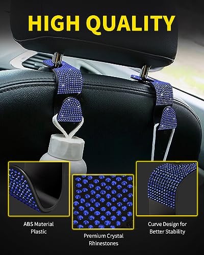 4 Pack Blink Diamond Car Seat Headrest Hooks Crystal Rhinestone Car Purse Holder Universal Car Interior Accessories for Handbags Water Bottles Purse Coats Umbrellas, Blue - color: Blue