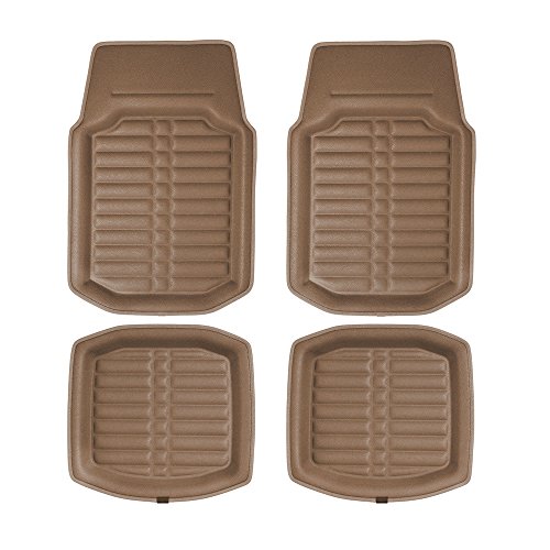 FH Group Automotive Floor Mats - PU Leather Floor Mats, Deep Dish Design, Floor Mats for Cars, Universal Fit Floor Mats Full Set, Floor Mats For Most Sedan, SUV, Truck Floor Mats Solid Beige - color: Solid Beige - Full Set
