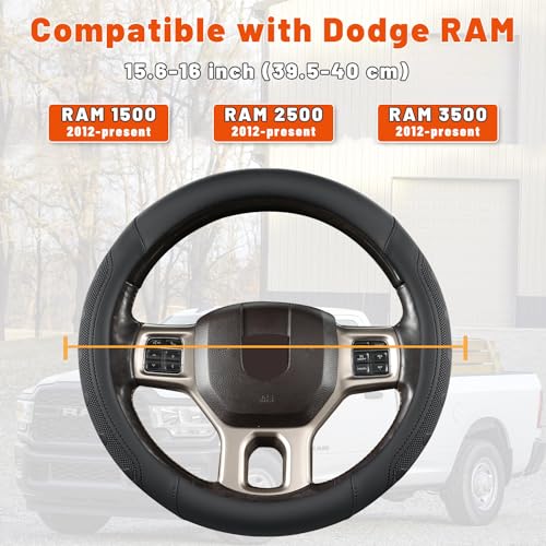 GIANT PANDA Car Steering Wheel Cover for RAM 1500 2500 3500, Compatible with Dodge RAM 15.5-16 inches - Black - color: A-Black