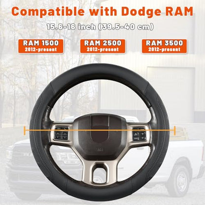 GIANT PANDA Car Steering Wheel Cover for RAM 1500 2500 3500, Compatible with Dodge RAM 15.5-16 inches - Black - color: A-Black