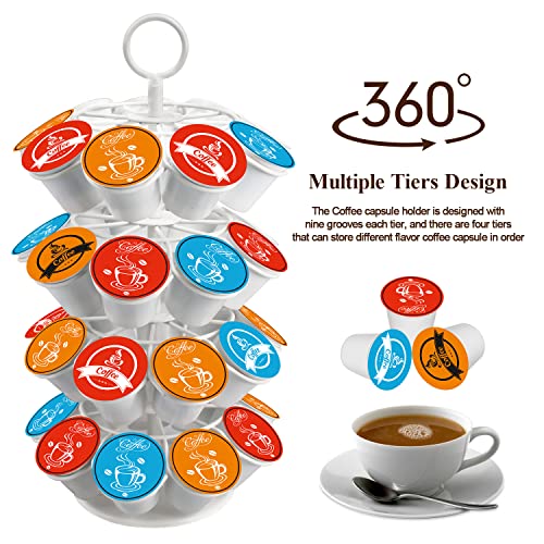 Coffee Pod Carousel Holder,Compatible with K-Cups Organizer Compatible with 36 Cup Pods,Spins 360-Degrees - color: WHITE