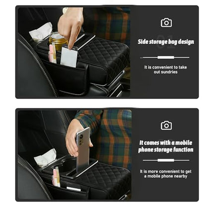 Center Console Holster,Arm Rest Cover for Car,Multifunctional PU Leather Car Armrest Box Mat,5-in-1 Car Armrest Cover with Cup Holder(Black)