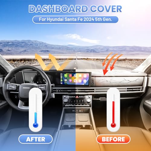 Sunsdrew Custom Fit Dash Cover for Hyundai Santa Fe 2024-2026 Dashboard Cover Mat for Santa Fe Accessories Sunshade Nonslip Mesh Protector No Glare - size: 2024+ Santa Fe Dash Cover