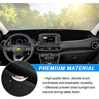 Autorder Dashboard Cover Mat for Hyundai Kona 2018-2021 2022 2023 Accessories Dash Cover Flannel Dash Mat Sunshade Glare UV Rays Protector (Without Hud) - size: 2018-2023 Hyundai Kona