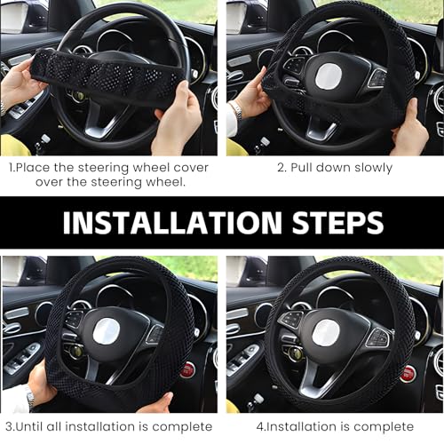 Elastic Stretch Car Steering Wheel Cover, Comfortable Steering Wheel Cover Universal for 14.5-15 Inch, Warm in Winter & Cool in Summer, Anti-Slip Breathable Ice Silk (Purple) - color: Purple