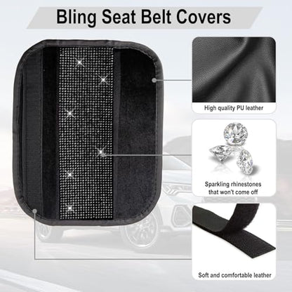 2 PCS Bling Car Seat Belt Shoulder Pads, Bling Seat Belt Covers with Bling Rhinestones, Car Accessories Seatbelt Strap Pad with Crystal Diamond for Car, Truck, SUV (Black Diamond) - color: Black