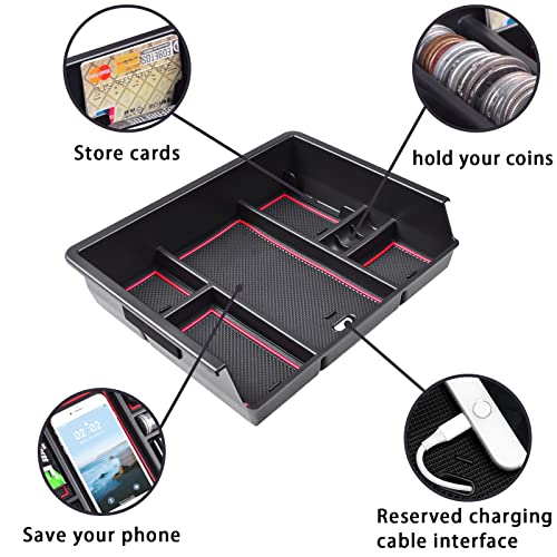 Console Organizer Compatible with 2014-2018 Chevy Silverado/GMC Sierra 1500 and 2015-2019 Silverado/Sierra 2500HD/3500HD Accessories Compartment Insert Tray - Full Console w/Bucket Seats ONLY - color: Red Trim