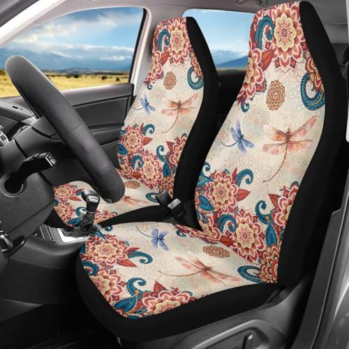 Bohemian Dragonfly Car Front Seat Cover for Men 2 Pieces Set Lightweight Highly Elastic Automotive Seat Cover Anti Slip Towel Blanket for Trucks Sedans Van(Red) - color: Bohemian Dragonfly Red