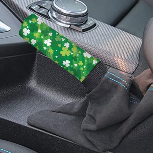 Green Shamrock Print 2 PCS Car Handbrake Cover Car Shift Knob Cover Wear-Resistan Auto Handbrake Grip Cover and Car Gear Shift Knob Cover St. Patrick's Day Accessories - color: Green Shamrock