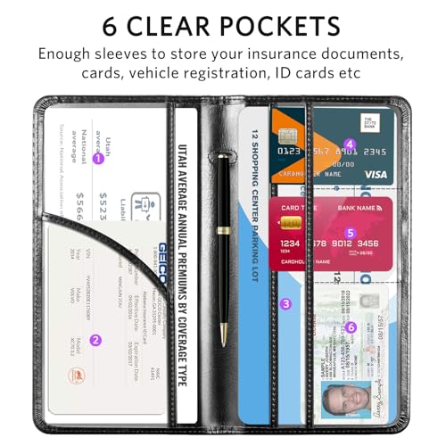 CoBak Car Registration and Insurance Holder - Vehicle Glove Box Car Organizer,Auto Truck Comparment Accessories Case with Magnetic Closure for Driver License,Cards - color: L-Cowhide Black