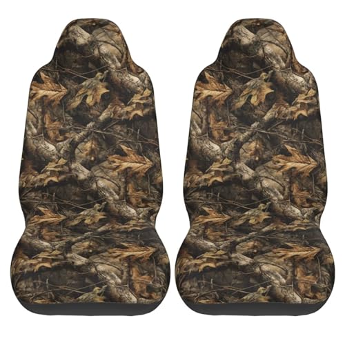 Auto Seat Covers Brown Leaf Camo Front Seat Protector Fit for Most Cars, Sedan, SUV, Van Hunting Camouflage 2 Pcs Bucket Seats Cover, Machine Washable and Soft - color: Camouflage Leaf