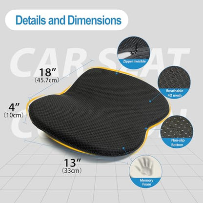 kingphenix Wedge Car Seat Cushion: Memory Foam Truck Seat Cushion for Car Seat Driver - Sciatica and Back Pain Relief - Enhancing Driving Comfort - Black X-Large