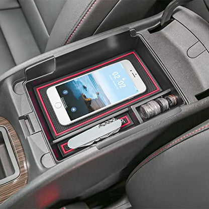 EDBETOS Center Console Organizer Tray Compatible with Chevy Malibu Accessories 2016-2019 2020 2021 2022 2023 2024 2025 Secondary Armrest Storage Box Insert Tray, USB Cable Hole, ABS Material, Red - color: Red Trim