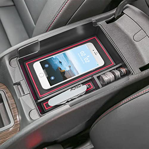 EDBETOS Center Console Organizer Tray Compatible with Chevy Malibu Accessories 2016-2019 2020 2021 2022 2023 2024 2025 Secondary Armrest Storage Box Insert Tray, USB Cable Hole, ABS Material, Red - color: Red Trim