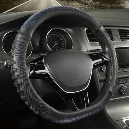 D Shaped Steering Wheel Cover Great Grip with 3D Honeycomb Hole, Anti-Slip Sporty Design, Small 13.5-14 inch(Black with Blue) - color: Black with Blue, size: D Shaped-Small[13.5''-14'']