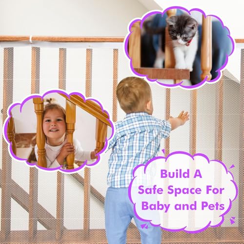 tupi Banister Guard for Baby and Pets – 450cm Extra Long Balcony Netting, Heavy Duty Stair Railing Cover, Child Safety Mesh for Kids and Toddlers, No Drill Barrier with 41 Zip Ties