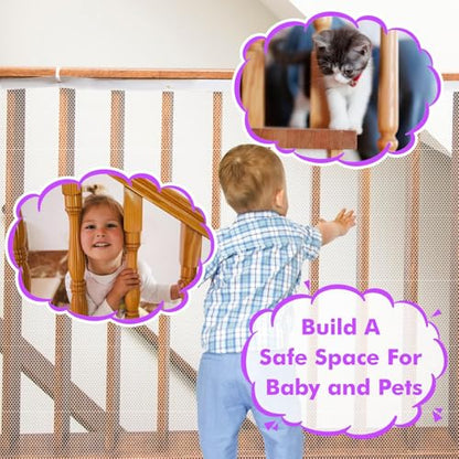 tupi Banister Guard for Baby and Pets – 450cm Extra Long Balcony Netting, Heavy Duty Stair Railing Cover, Child Safety Mesh for Kids and Toddlers, No Drill Barrier with 41 Zip Ties
