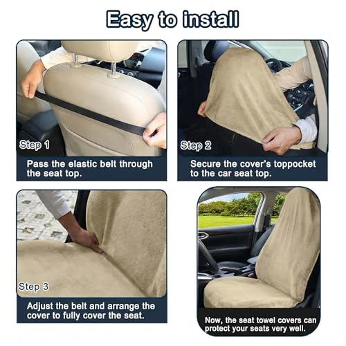 Car Seat Towel Cover, 2 Pack Universal Front Seat Protector for Cars, SUVs and Trucks, Sweat Towel Car Seat Cover for Gym, Yoga, Swimming, Pets and Family Travel, Beige - color: Beige