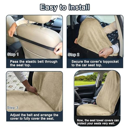 Car Seat Towel Cover, 2 Pack Universal Front Seat Protector for Cars, SUVs and Trucks, Sweat Towel Car Seat Cover for Gym, Yoga, Swimming, Pets and Family Travel, Beige - color: Beige