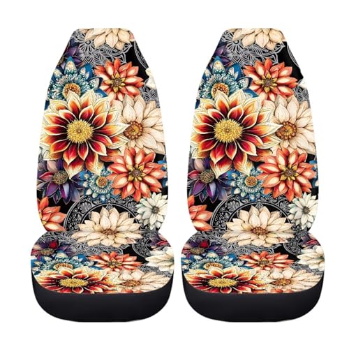Dahlia Flowers Blossom Car Seat Covers for Front Seats Ethnic Style Bucket Seat Covers Universal Fit for SUV Truck Sedan Front Seat Protector,2 Piece Set - color: Dahlia Flowers Blossom