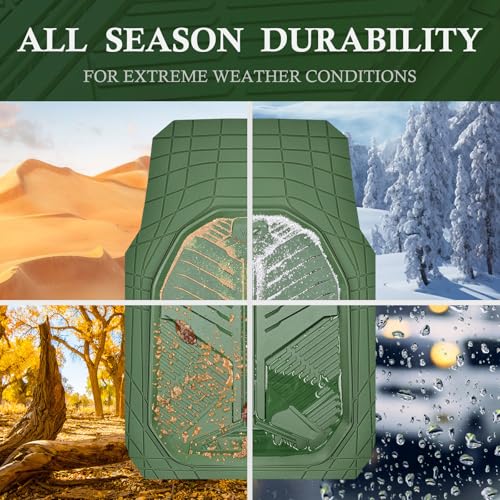 CAR PASS Heavy Duty Rubber Car Mats with Cargo Liner, Deep-Dish Car Floor Mats and Trunk Mat All Weather, Universal Trim-to-Fit for SUVs Trucks Sedans, Waterproof Anti-Slip, Trimmable V12 Olive Green - color: Green Full Set