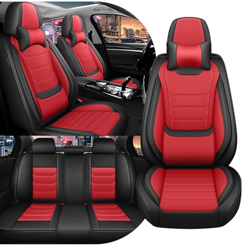 Car Seat Cover Full Set for Mercedes Benz GLA 250 Seat Covers 2017-2025, Nappa Leather Waterproof Seat Covers For Cars, Airbag Compatible, Universal Automotive Seat Covers(Luxury Full Set/Black Red) - color: Black&Red, size: Full Set Luxury