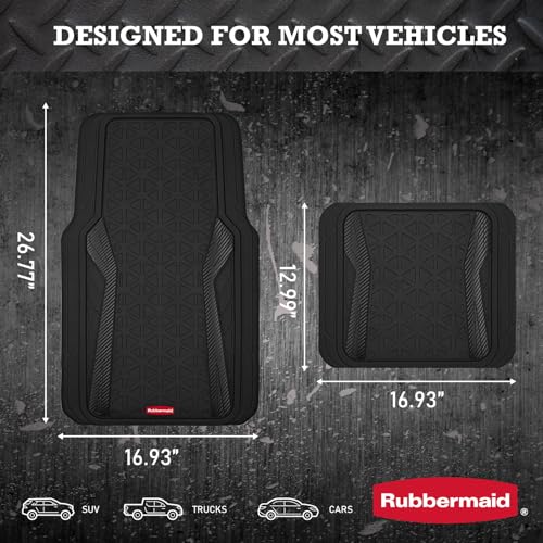 Rubbermaid Car Floor Mats Full Set, Premium Heavy Duty All-Weather Car Mats– Rugged Rubber with Brushed Aluminum Inserts, Universal Trim-to-Fit, Anti-Slip Backing for Cars, SUVs, Trucks & Vans - Black - color: Black
