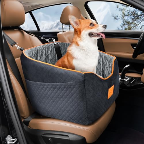 XIEEAOZEE Dog Car Seat for Small Dogs, Memory Foam Booster Dog Seat for Dogs up to 35 lbs, Elevated Pet Car Seat with Washable Removable Cover, Storage Pockets(Black/Gray) - color: Black/Gray