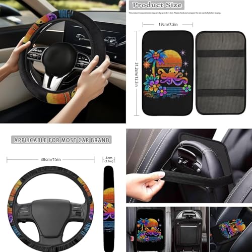 Forchrinse Hawaiian Octopus Car Seat Covers Full Set for Women Men Front Back Seat Cover Steering Wheel Cover Seatbelt Pads Handbrake Gearshift Cover Garbage Can 15Pack Auto Accessories - color: Hawaiian Octopus