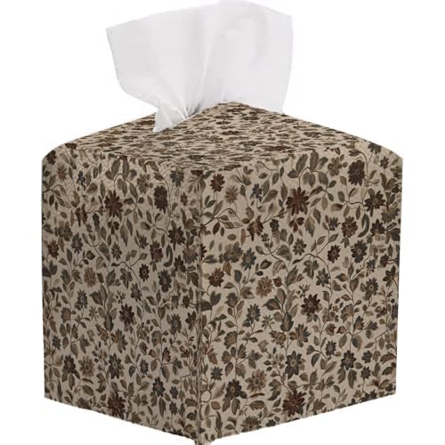 Tissue Box Cover Holder Square - Vintage Boho PU Leather Decorative Organizer, Ethnic Carpet Pattern Design Inspired, with Bottom Belt for Bathroom Car Office Tabletop Home, 5x5 Inch (Brown) - color: Brown