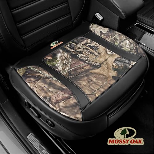 Mossy Oak Car Seat Cover, Luxury Faux Leather Front Bottom Seat Cushion Cover, Universal Anti-Slip with Wrap-Around Design and Storage Bags, Suitable for Most Vehicles - Black Color 1 Piece - color: Black