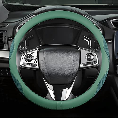 Car Steering Wheel Cover, Microfiber Breathable Ice Silk Leather Steering Wheel Cover Soft Anti-Slip Safety, 15inch Four Season Universal Fits for Most Truck,SUV,Cars (Green) - color: Green