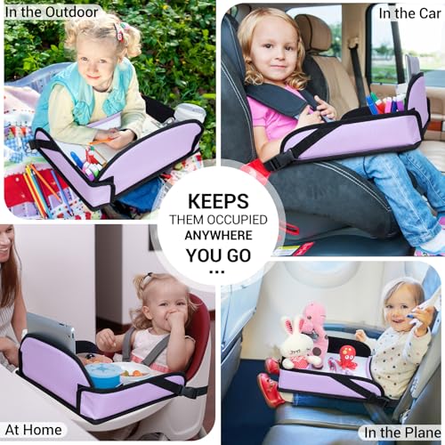 COOLBEBE Kids Travel Tray for Car Seats, Toddler Lap Desk with Dry Erase Surface, Portable Activity Table for Road Trips, Snack & Play Tray (Purple) - color: Purple