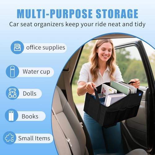 Car Organizer- Car Seat Organizer for Front Seat Back Seat Between Seats, Foldable Car Storage Organizer for Kids Adults with Multi-Mesh-Pockets-Car Organizers Backseat with Detachable Divider-Black - color: Black