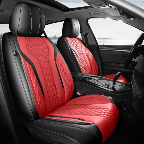Leather Car Seat Covers Full Set, Breathable Faux Leather Seat Covers for Cars SUV Sedan Waterproof BlackRed - color: Blackred
