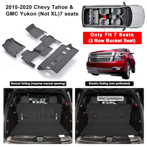Floor Mats for Chevy Chevrolet Tahoe & GMC Yukon (Not XL) 2015-2020 & Trunk Mat & Backrest Mat TPE All Weather Protection Floor Liner & Cargo Liners Accessories (2015-20 Chevy Tahoe 7 Seats) - size: Chevrolet Tahoe 2015-2020 7 Seats Full Set Mat