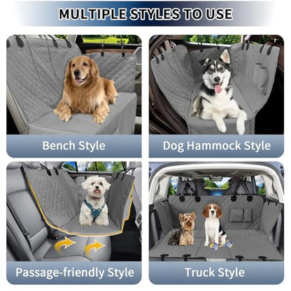 PureFit Dog Car Seat Cover for Back Seat, 100% Waterproof Dog Car Hammock with Storage Pocket, Pet Back Seat Covers Scratch Proof Nonslip Seat Protector for Cars Trucks and SUVs - Grey, Large