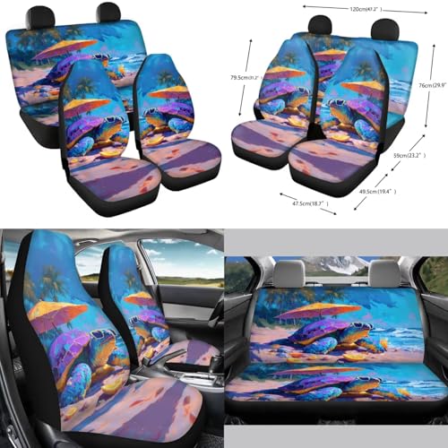 Forchrinse 15Pcs Hawaiian Sea Turtle Car Seat Cover Set with Steering Wheel Cover Armrest Shoulder Pads Handbrake Gear Cover Garbage Can Universal Women Auto Interior Accessories - color: Hawaiian Sea Turtle