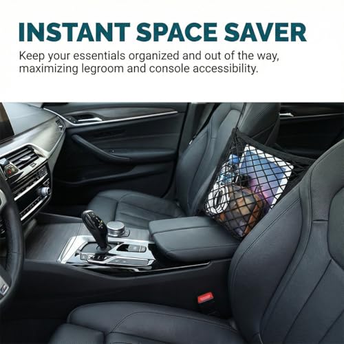Car Mesh Organizer, 3-Layer Four-Side Elastic Vehicle Kid Dog Pet Net Barrier Between Front Seats, Automotive Interior Storage Netting Pouch for Tissue Purse, Universal for SUV Van Sedan