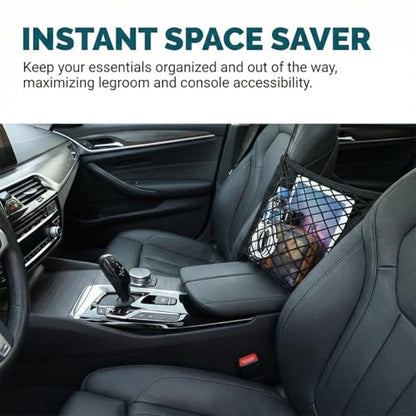Car Mesh Organizer, 3-Layer Four-Side Elastic Vehicle Kid Dog Pet Net Barrier Between Front Seats, Automotive Interior Storage Netting Pouch for Tissue Purse, Universal for SUV Van Sedan