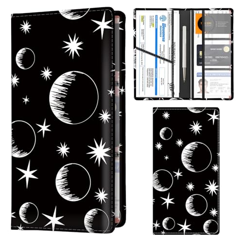 Car Registration and Insurance Holder with Magnetic Shut, Cute Vehicle Glove Box Car Organizer, Premium Interior Car Accessories for Women Men Cute Moon Stars - color: Cute Moon Stars