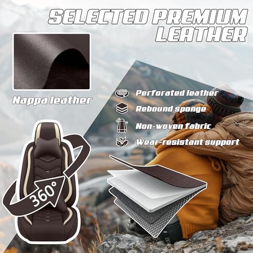Car Seat Covers Fit for Honda 2000-2026, Stylish Sport Seat Covers, Waterproof Wear-Resistant Premium Nappa Leather Car Seat Covers.(Full Set with Pillow/Coffee Color)
