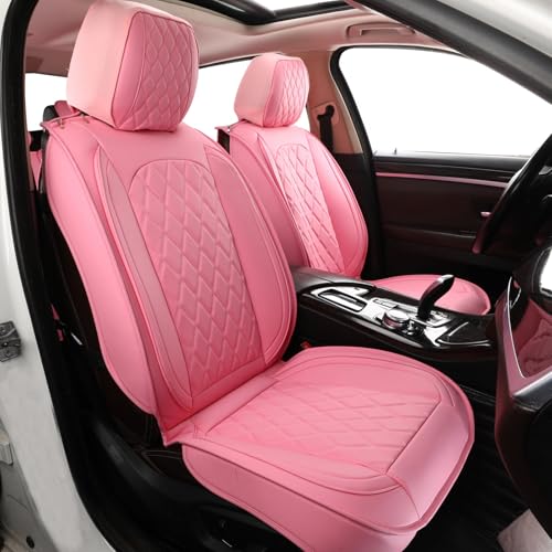 Seat Covers Full Set Pink, Leather Car Seat Covers Waterproof Automotive Seat Covers Universal Car Seat Protector Seat Cover Set Vehicle Cushion Cover for Sedan, Truck and SUV (Full Set, Pink) - color: Pink, size: 5PCS Full Set