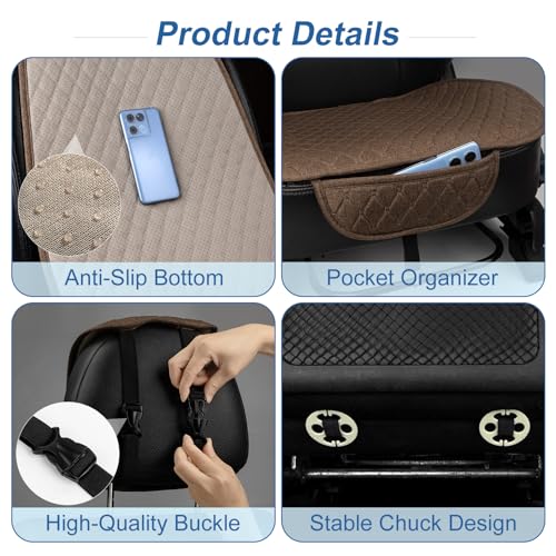 Linen Car Seat Covers Front Seat Covers Breathable Cloth Fabric Car Seat Protector Mats Pad Universal Fit 90% Vehicles,SUVs,Cars,Sedans (2Pack Brown)
