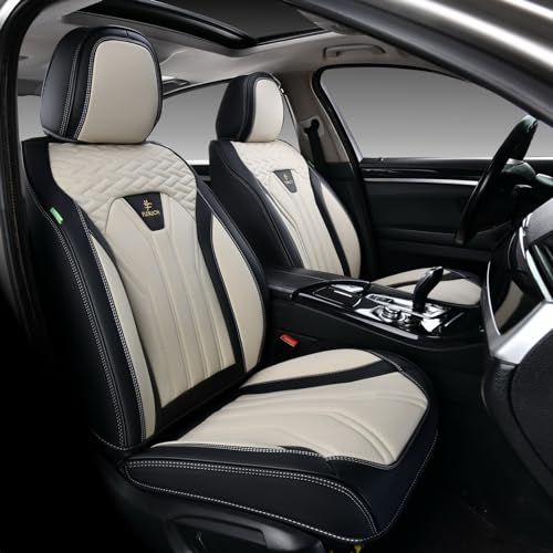 Seat Covers for Cars, Waterproof Seat Covers, Leather Car Seat Covers 2 Pack, Universal Seat Cushion Protector for Most Cars Trucks SUV-Black&Beige - color: Black&Beige, size: FrontPair