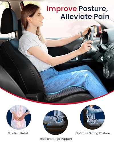 Gel Wedge Car Seat Cushion for Driving Relieves Tailbone Pain, Composite Gel Memory Foam for Cool & Support Comfort, Ergonomic Car Seat Pillow, Elevated Back for Wider Vision, Anti-Slip Design