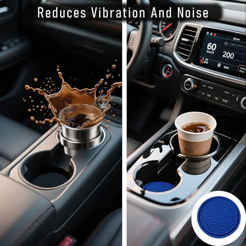 Car Cup Holder Coaster 4 Pack - Non Slip & Shockproof,Flexible PVC Rubber Insert for Car/Truck/SUV/Van (2.75"x0.2") Universal Fit Auto Cup Holders Accessories for Women and Man (Blue) - color: Blue
